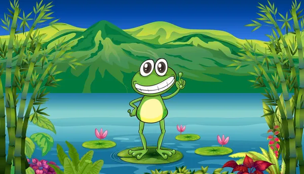 A frog standing above a water lily — Stock Vector