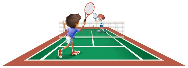 Due bambini che giocano a tennis — Vettoriale Stock