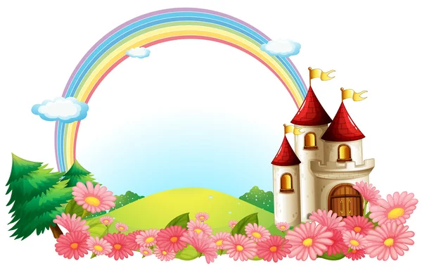 Un castillo con flores florecientes — Vector de stock