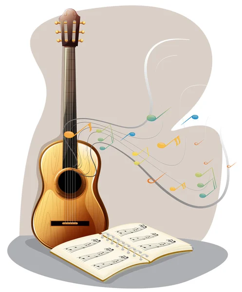 Une guitare avec un livre de musique — Image vectorielle