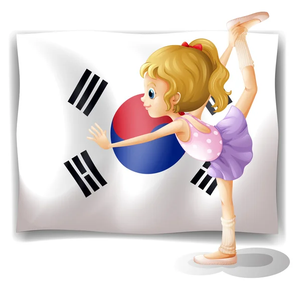 Seorang penari balet di depan bendera Korea Selatan - Stok Vektor