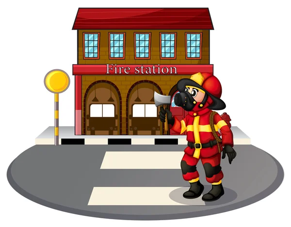 Пожежник тримає сокиру — стоковий вектор