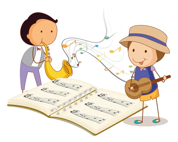 Musicians playing with the musical instruments — Stock Vector