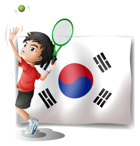 Ein Tennisspieler vor der südkoreanischen Flagge — Stockvektor