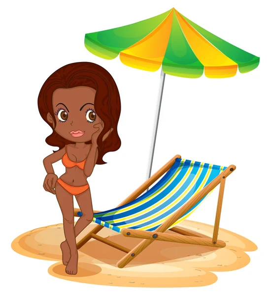 Una dama bronceada en la playa — Vector de stock