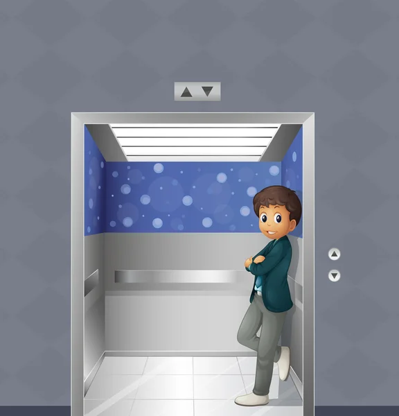 A boy inside the elevator — Stock Vector