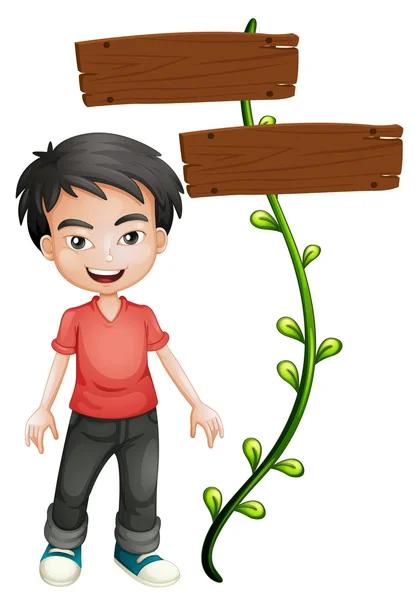 A boy with wooden signboards — Stock Vector