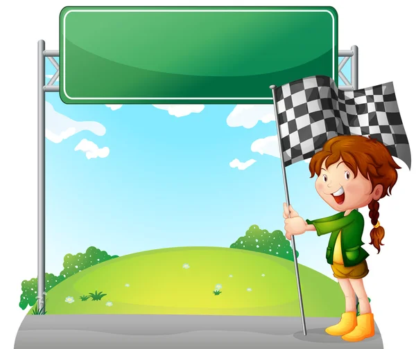 Une fille tenant un drapeau de course — Image vectorielle