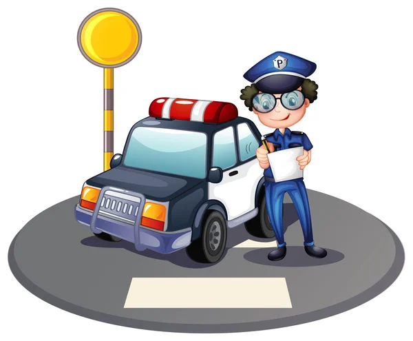 A police officer beside his patrol car — Stock Vector