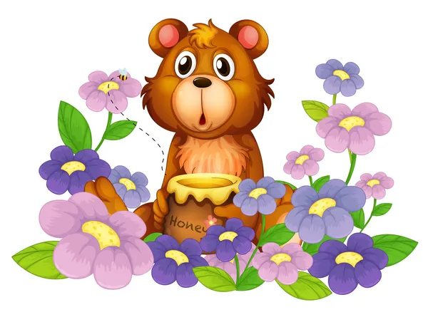 Medvěd drží medu v Květné zahradě — Stockový vektor