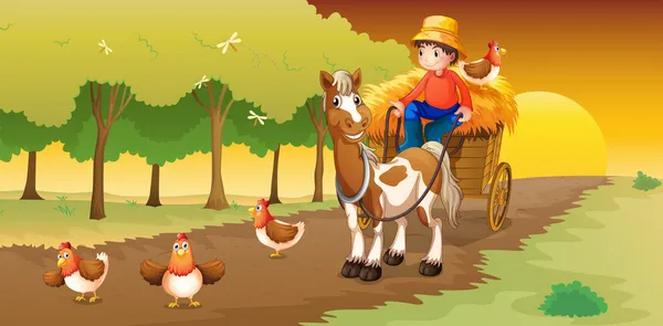 A man riding in his cart going to the farm — Stock Illustration A man riding in his cart going to the farm Stock Vector