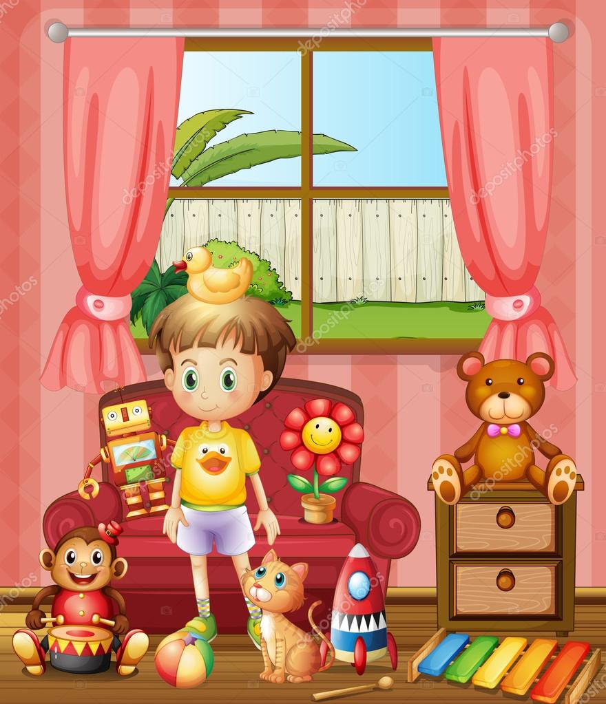 A kid inside the house with his toys Stock Vector by ©interactimages  22316629, image size:880x1023