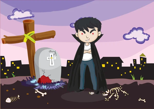 A vampire at the cemetery — Stock Vector