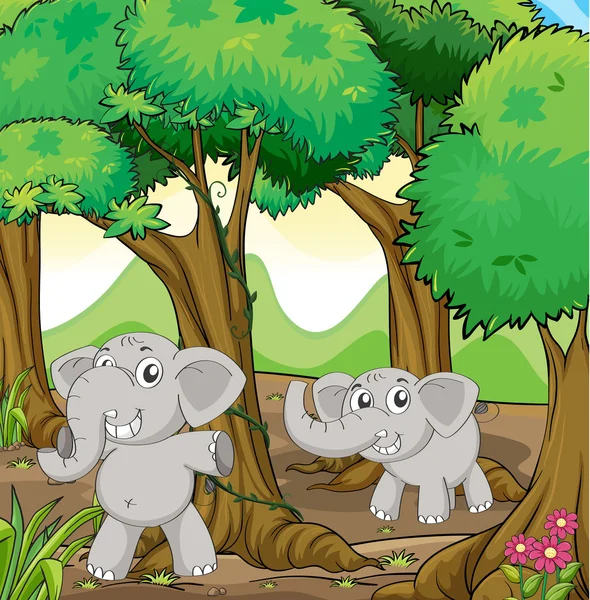 Two young elephants in the forest — Stock Vector