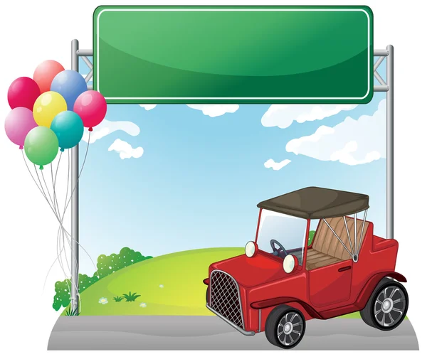 Une jeep rouge près d'un tableau vert vide — Image vectorielle