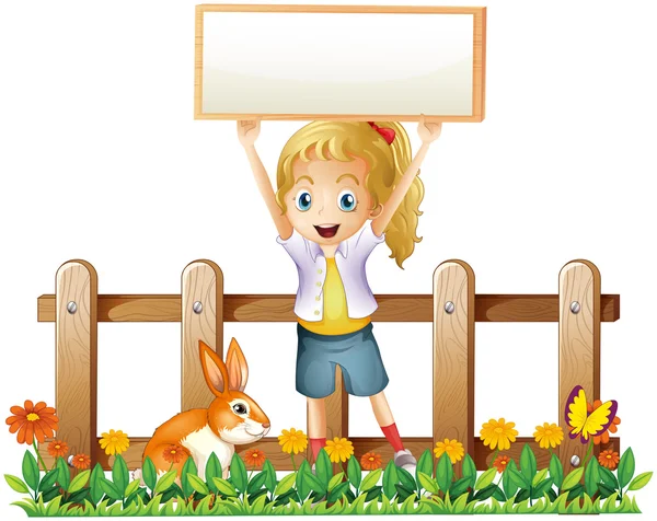 Ein Mädchen mit einem leeren Rahmen und einem Hasen — Stockvektor