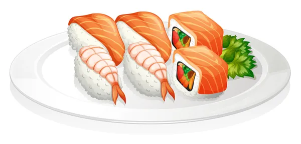 Egy tányér tele sushi — Stock Vector