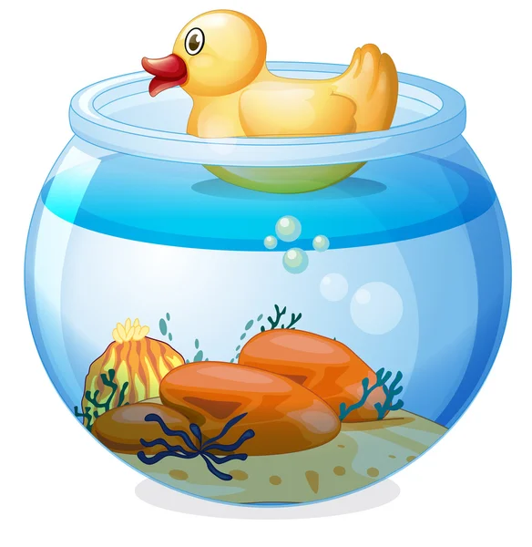 Een aquarium met een rubberen eend — Stockvector