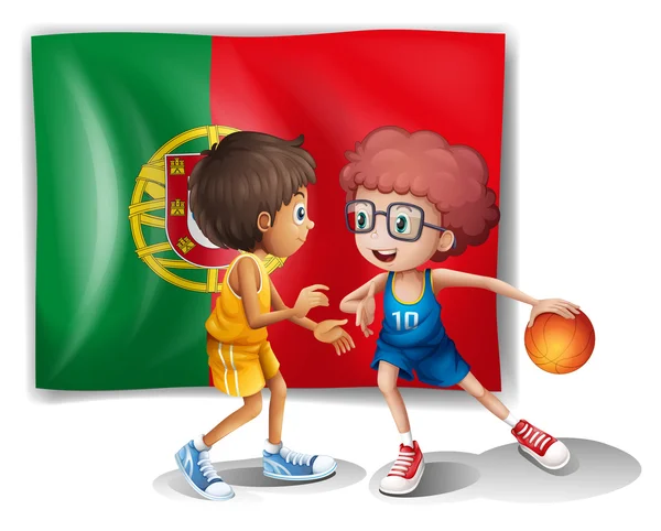 葡萄牙国旗和篮球运动员 — 图库矢量图片