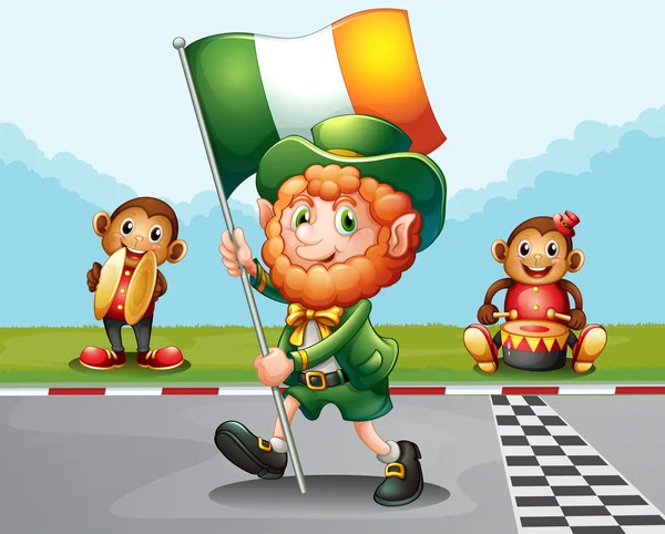 Un homme marchant sur la route tenant le drapeau de l'Irlande — Image vectorielle