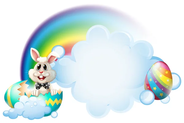 Porušených vajec s bunny poblíž rainbow — Stockový vektor