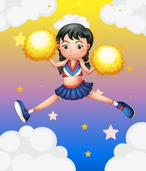 Una cheerleader con pompon gialli — Vettoriale Stock
