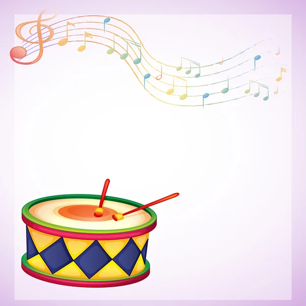 An empty stationery with a drum and musical symbols — Stock Vector
