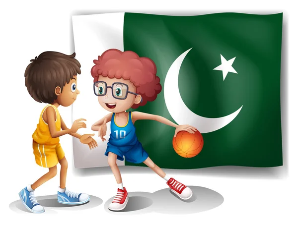 Bandeira do Paquistão e os jogadores de basquete —  Vetores de Stock