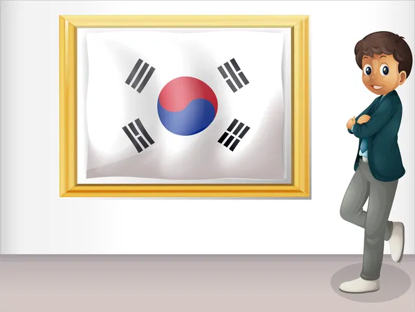 A framed flag of Korea and the young man — Stock Vector