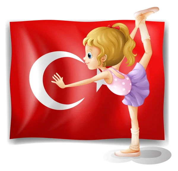 En pige med flag Tyrkiet – Stock-vektor
