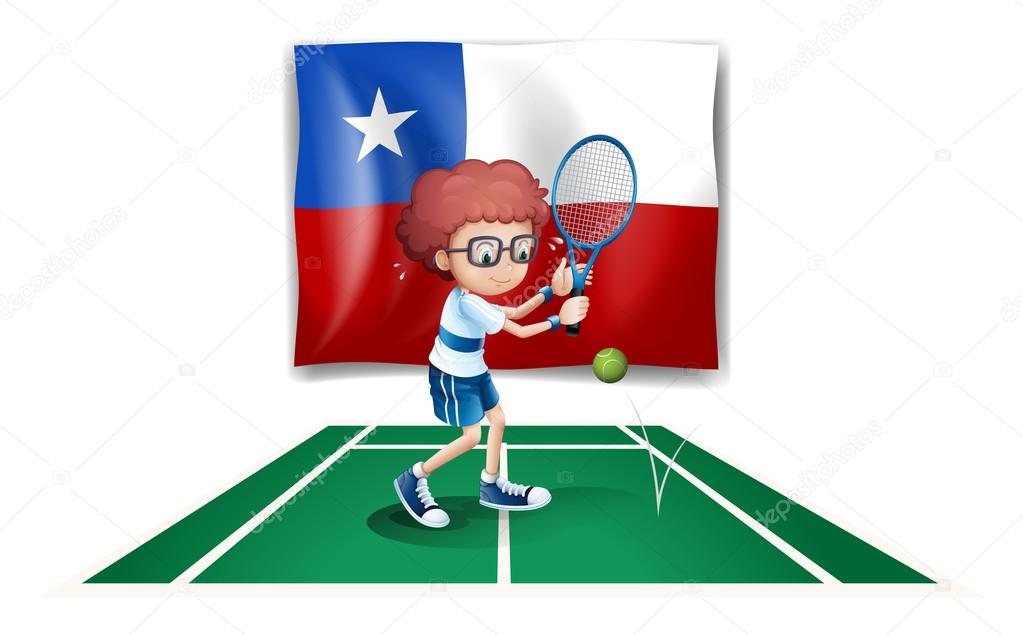 The flag of Chile at the back of a tennis player