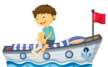 onun çorap sabitleme sandalda oturan bir çocuk