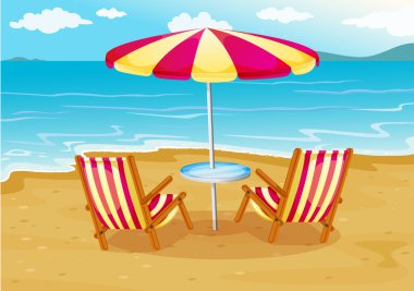 deniz kıyısı, sandalye ile bir plaj şemsiye