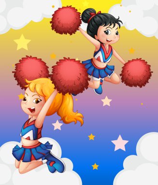 kırmızı ponpon ile cheerdancers