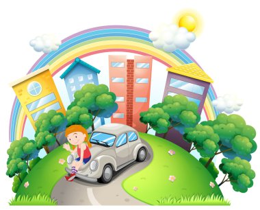 arabada oturan genç bir Bayan yola park etmiş.