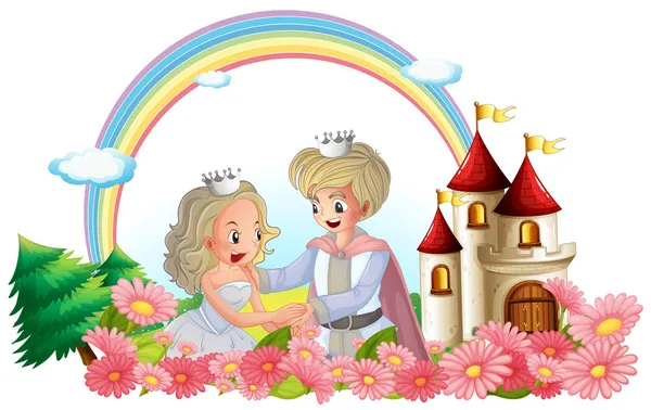 The king and queen in front of their castle — Stock Vector