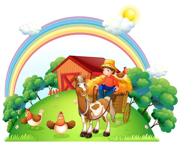 A boy riding in his farm cart — Stock Vector