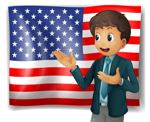 A boy presenting the USA flag — Stock Vector