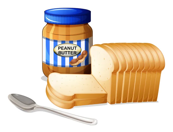 Krojonego chleba i butelkę z masła orzechowego — Wektor stockowy