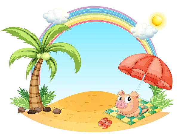Un cochon se relaxant à la plage — Image vectorielle