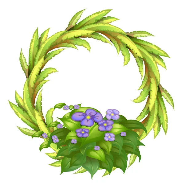 Kulatý rám vyrobený z rostlin s fialovými květy — Stockový vektor
