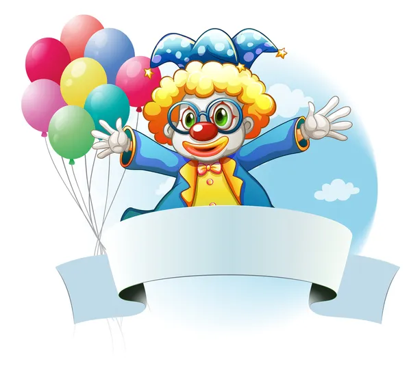 A clown with balloons and the empty signage — Stock Vector