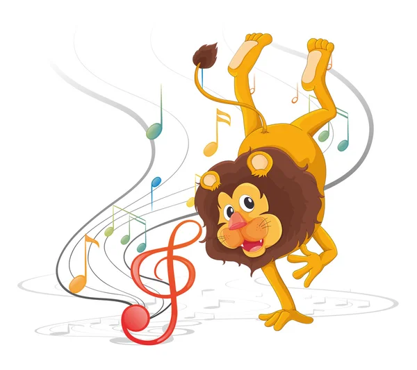 A lion dancing with musical notes — Stock Vector