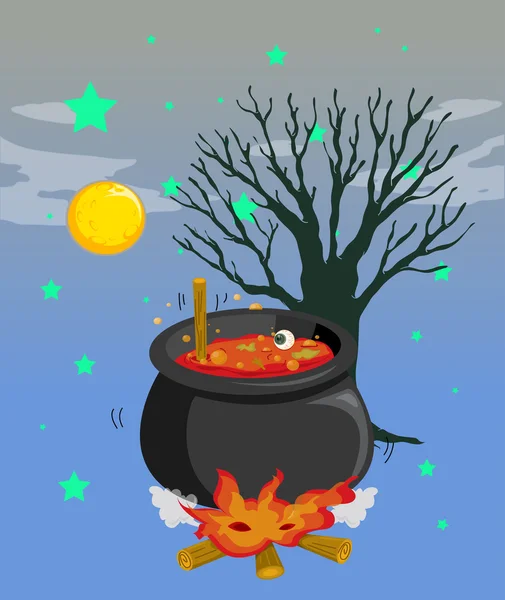 Un pot de sorcière avec un globe oculaire — Image vectorielle