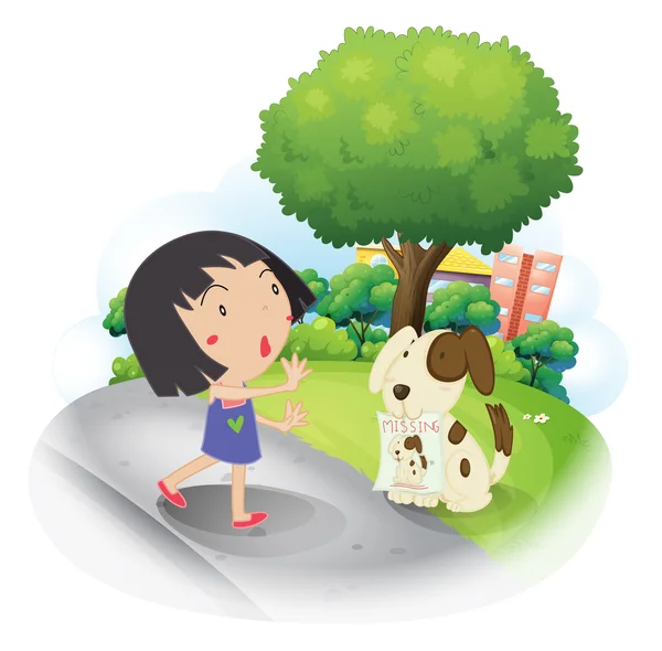 A girl rescuing a missing puppy — Stock Vector