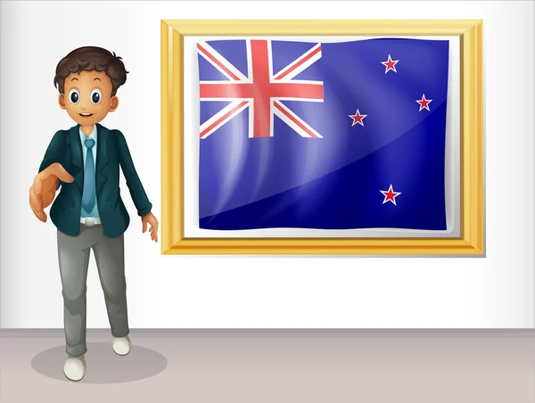 The framed flag of New Zealand with a man — Stock Vector