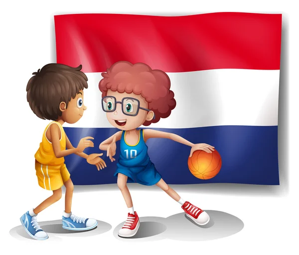 Bendera Belanda dan pemain basket - Stok Vektor