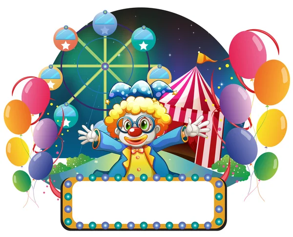 A clown in the carnival with an empty signage — Stock Vector