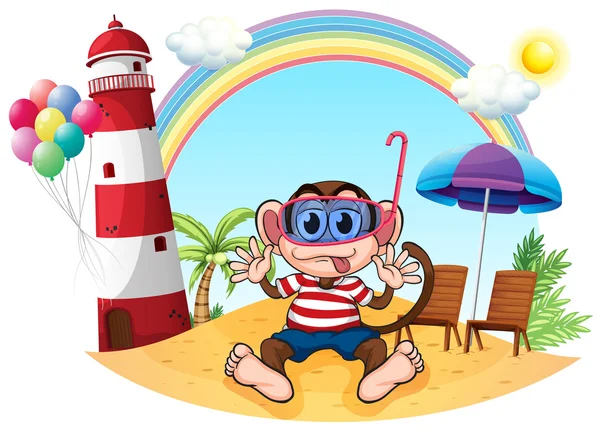 A monkey with goggle at the beach — Stock Vector