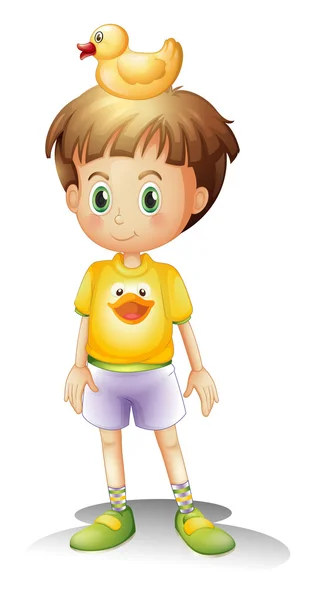 A little boy with a rubber duck — Stock Vector